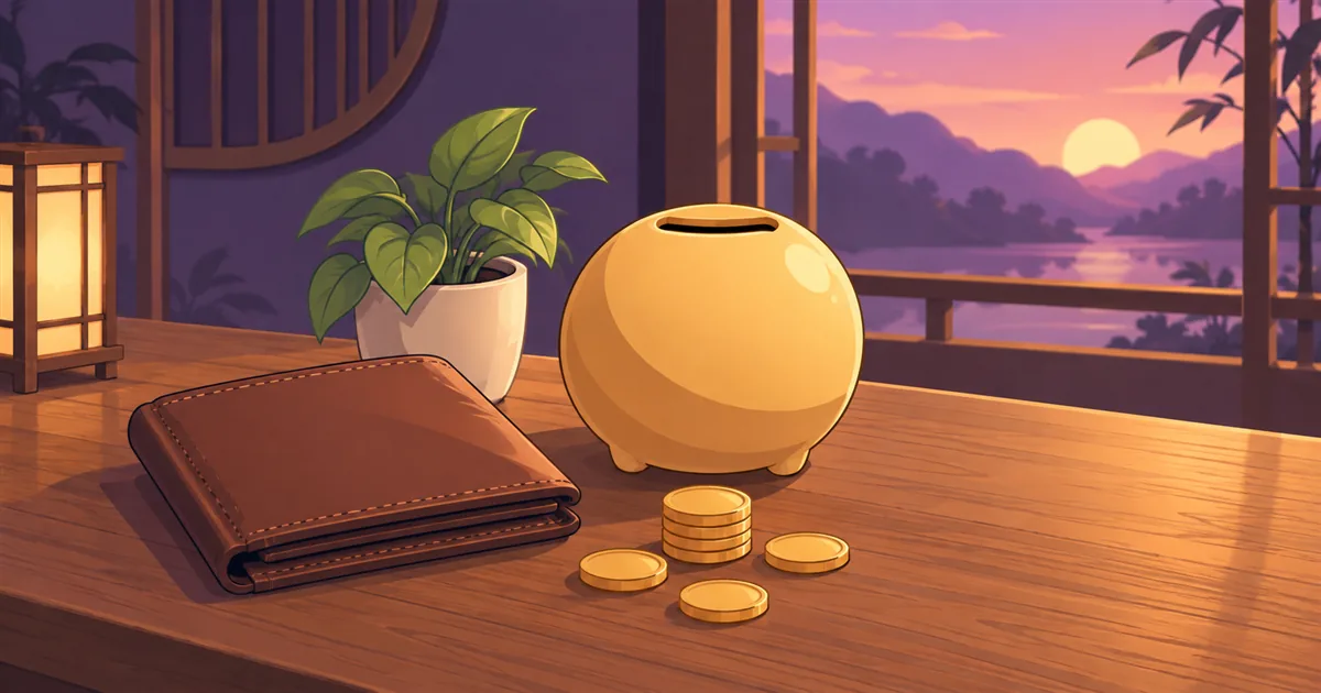 財布と金運を意識した小物のイラスト