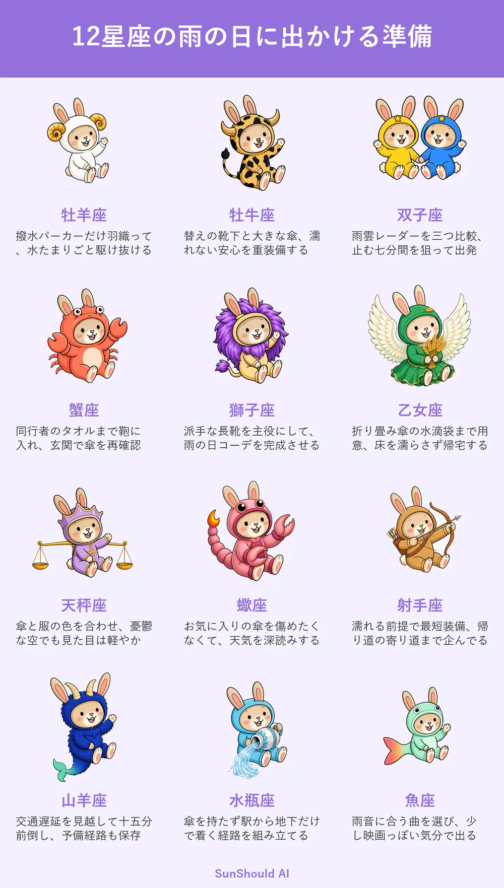 雨の日準備の12星座あるある｜牡牛座は重装備、魚座は雨音を楽しむ