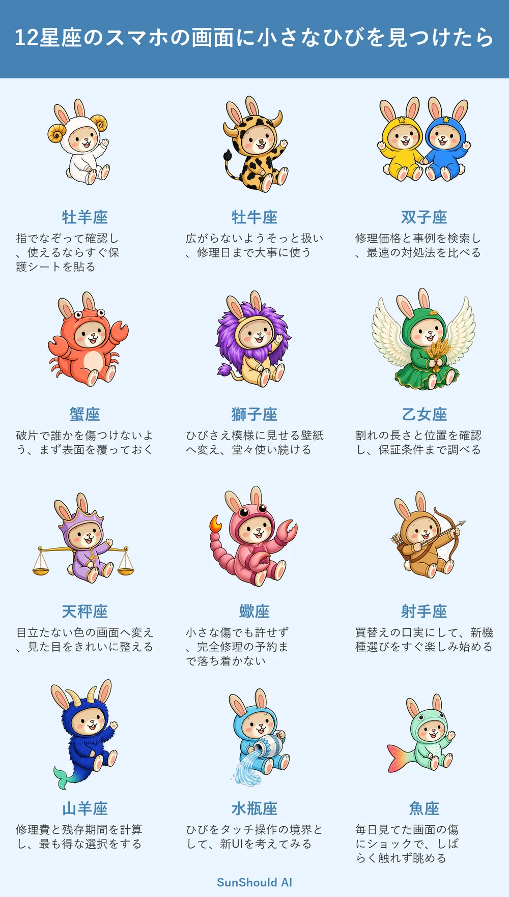 スマホ画面にひびを見つけた12星座あるある｜牡羊座は保護、蠍座は修理