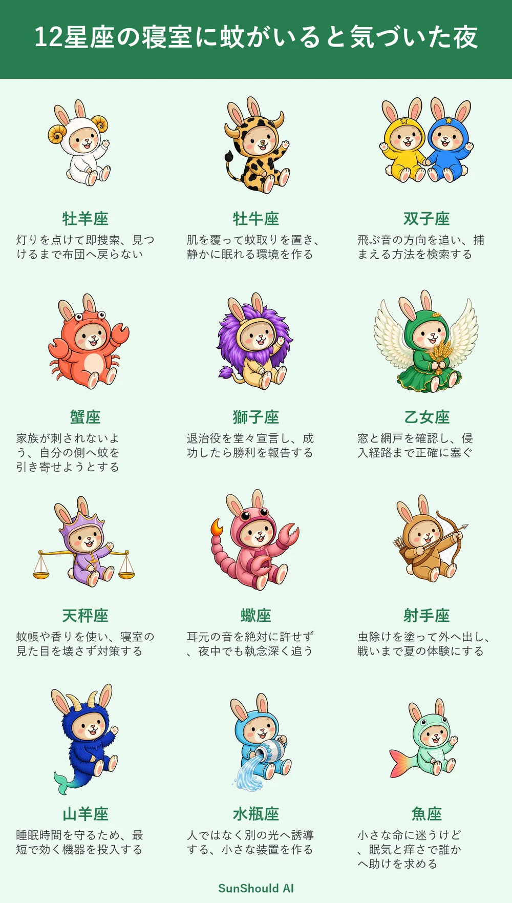寝室に蚊がいる12星座あるある｜牡羊座は即捜索、水瓶座は光で誘導