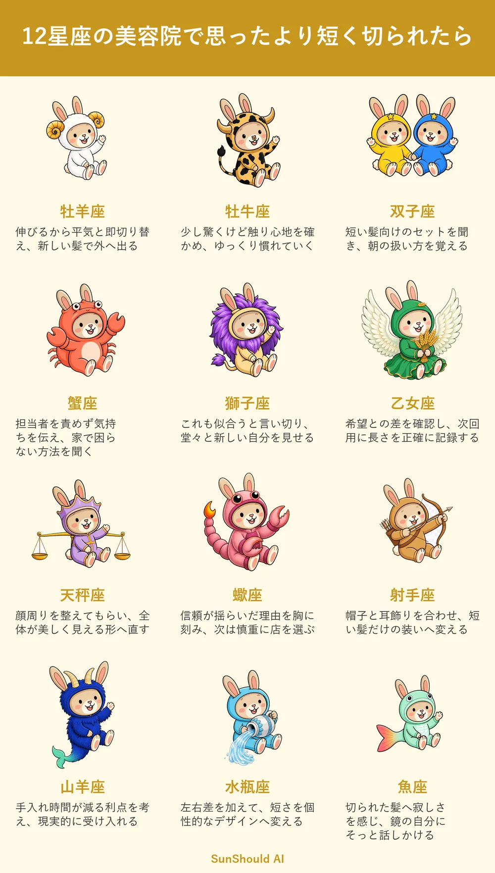 髪を短く切られた12星座あるある｜牡羊座は即転換、水瓶座は個性へ