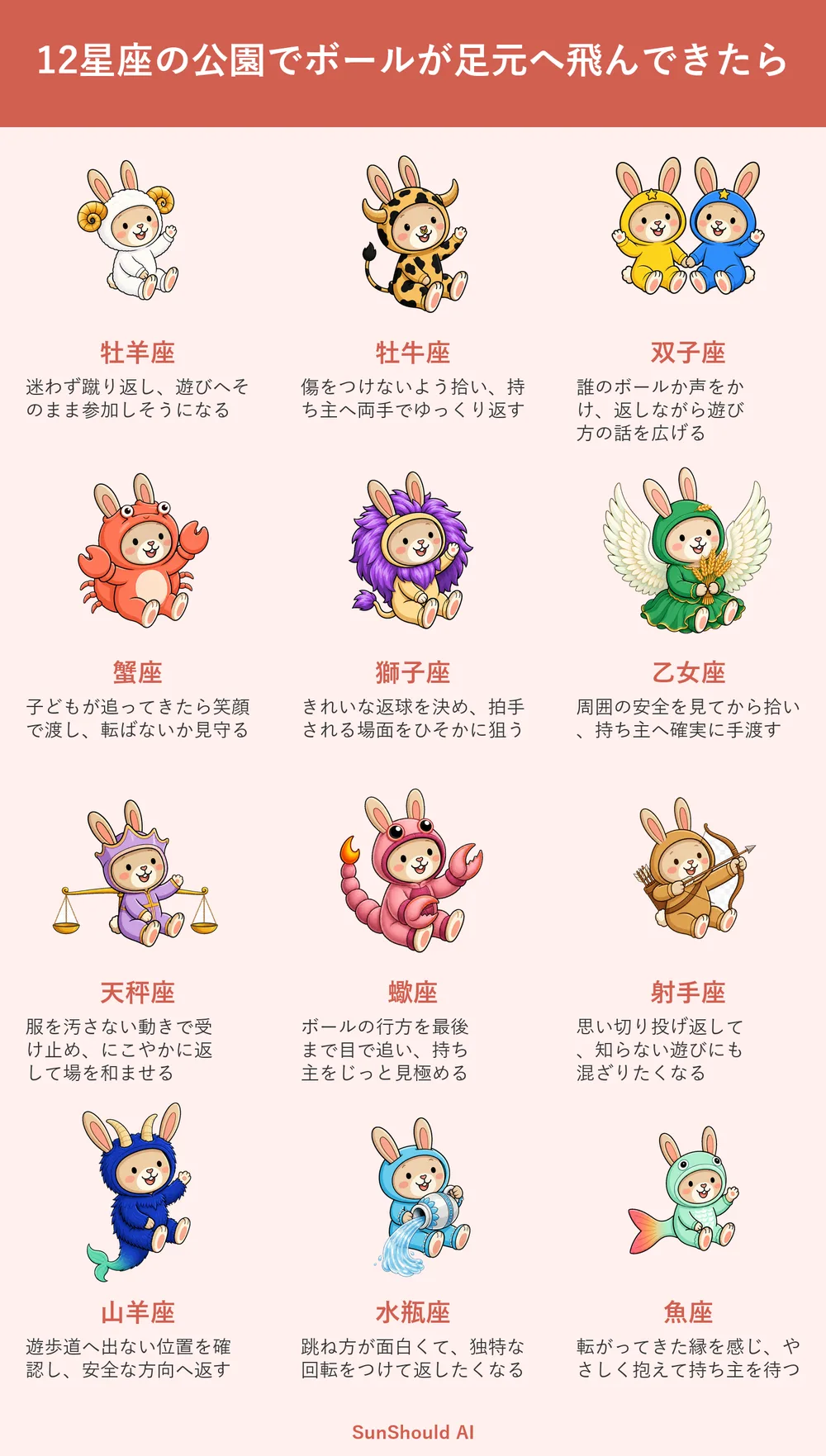 公園でボールが飛んでくる12星座あるある｜牡羊座は蹴り返し、魚座は抱える
