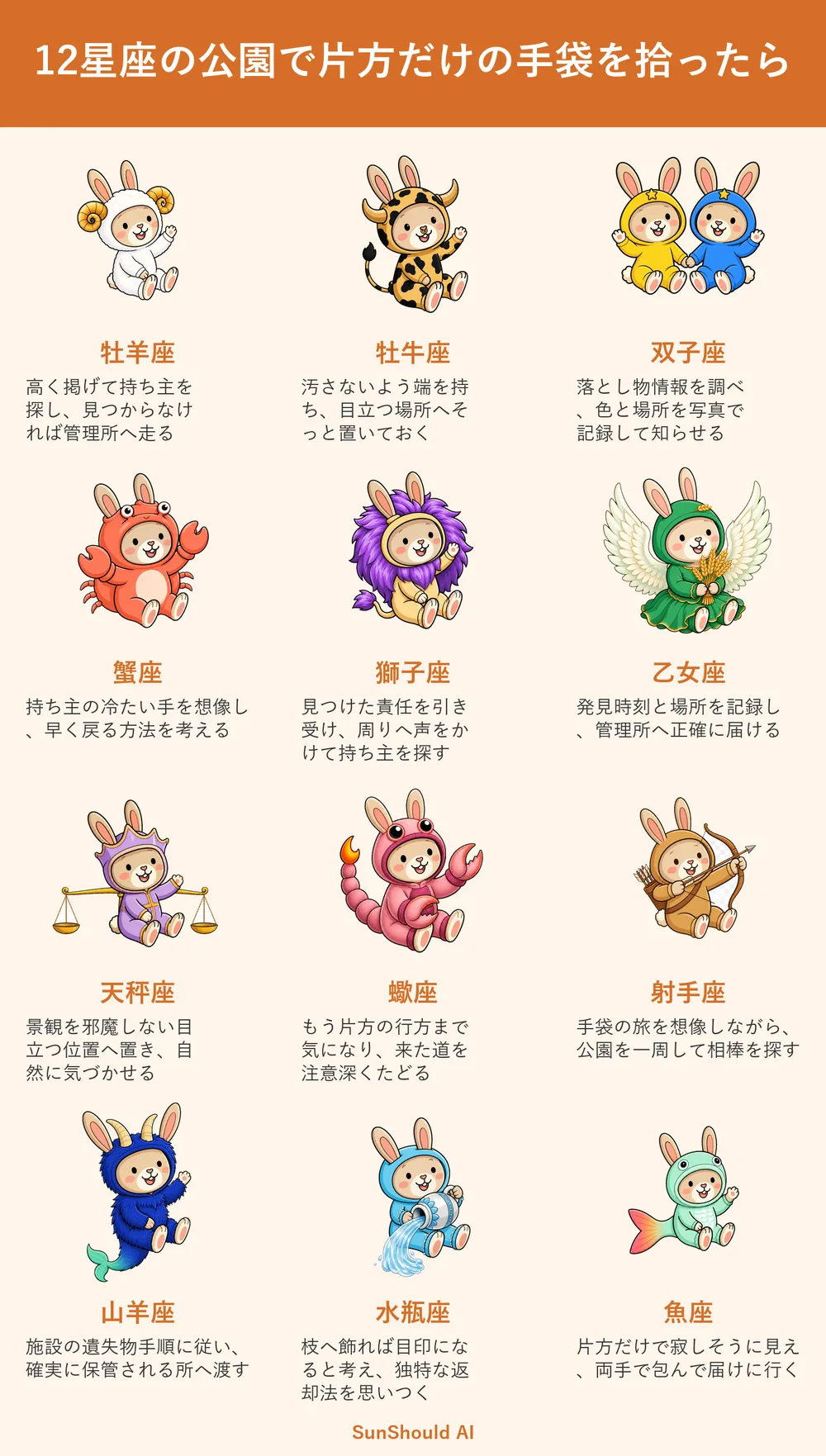 公園で片方の手袋を見つけた12星座あるある｜蟹座は持ち主を思い、乙女座は記録