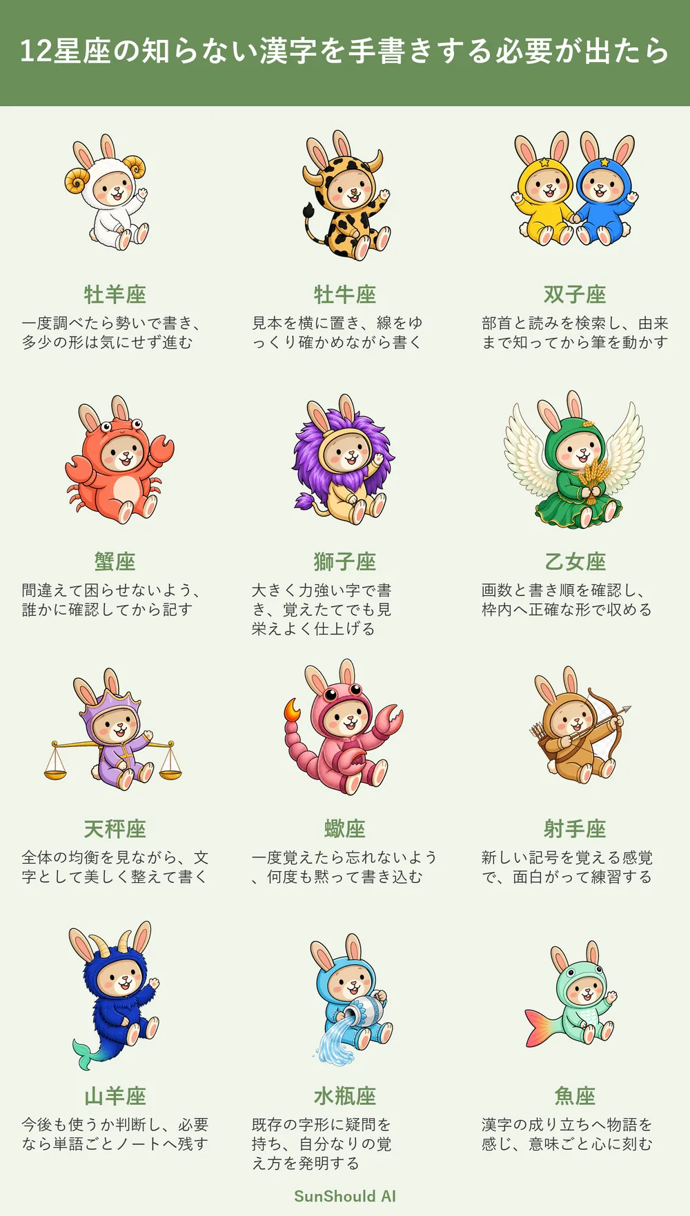 知らない漢字を手書きする12星座あるある｜牡羊座は勢い、乙女座は書き順重視