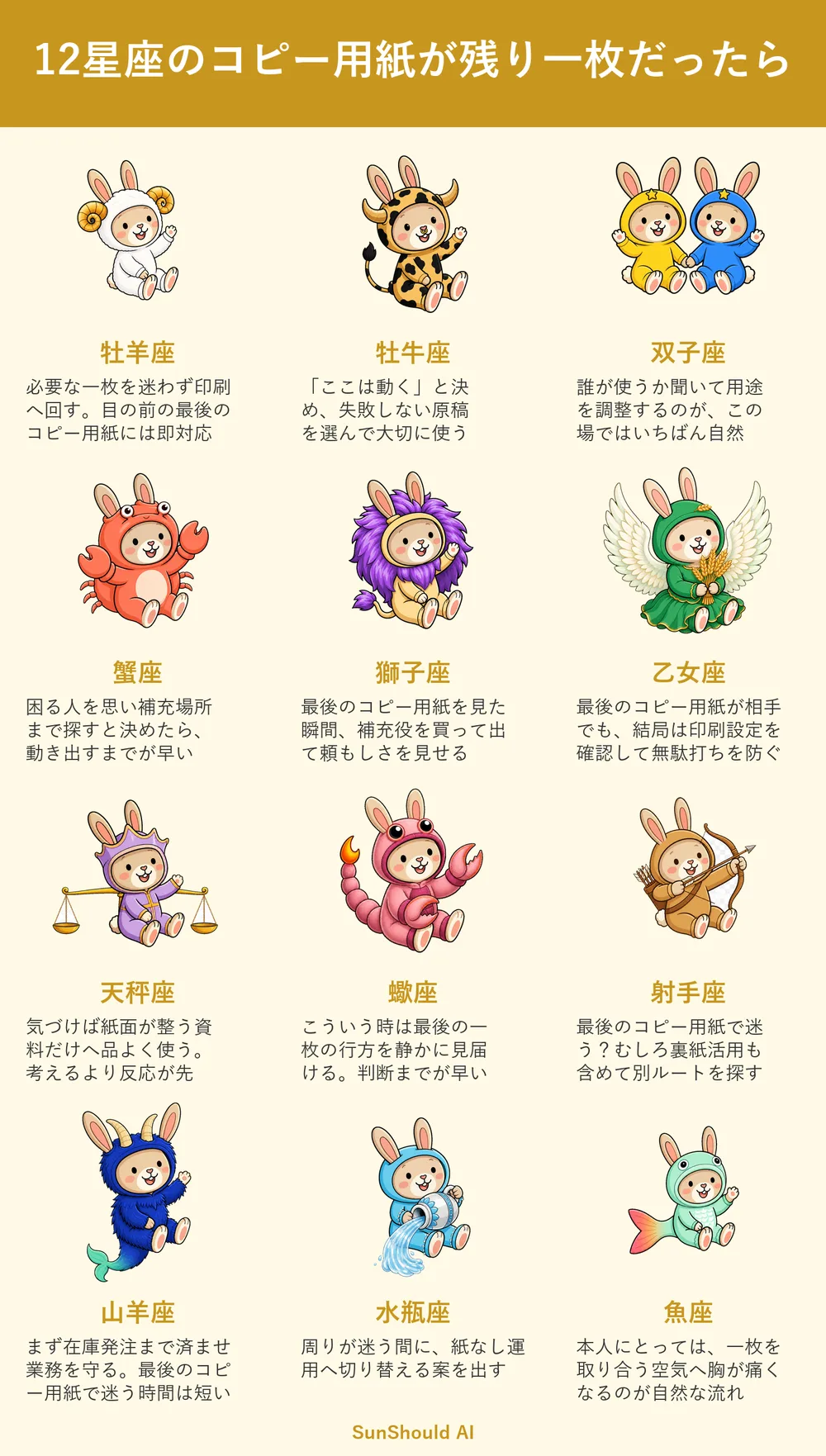 コピー用紙が残り一枚の12星座あるある｜蟹座は補充へ、水瓶座は紙なしを提案