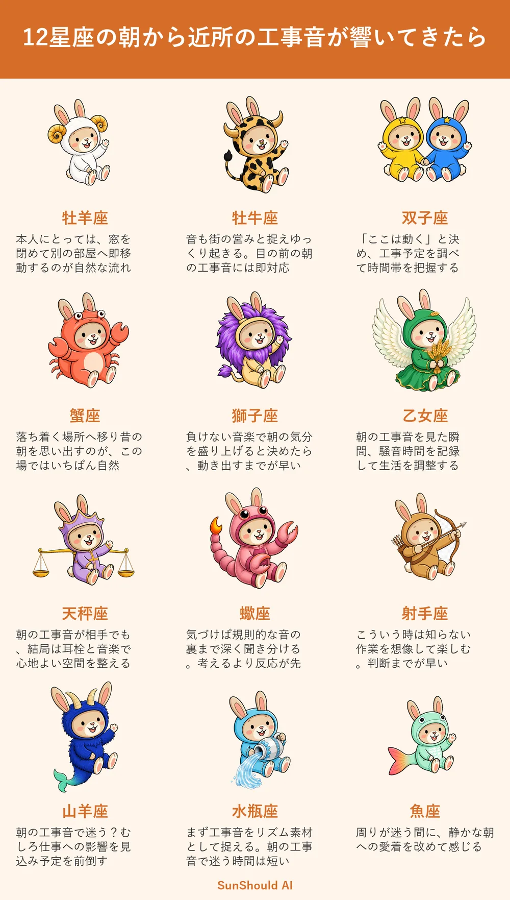 朝から工事音が響く12星座あるある｜牡羊座は即移動、水瓶座はリズムに変換