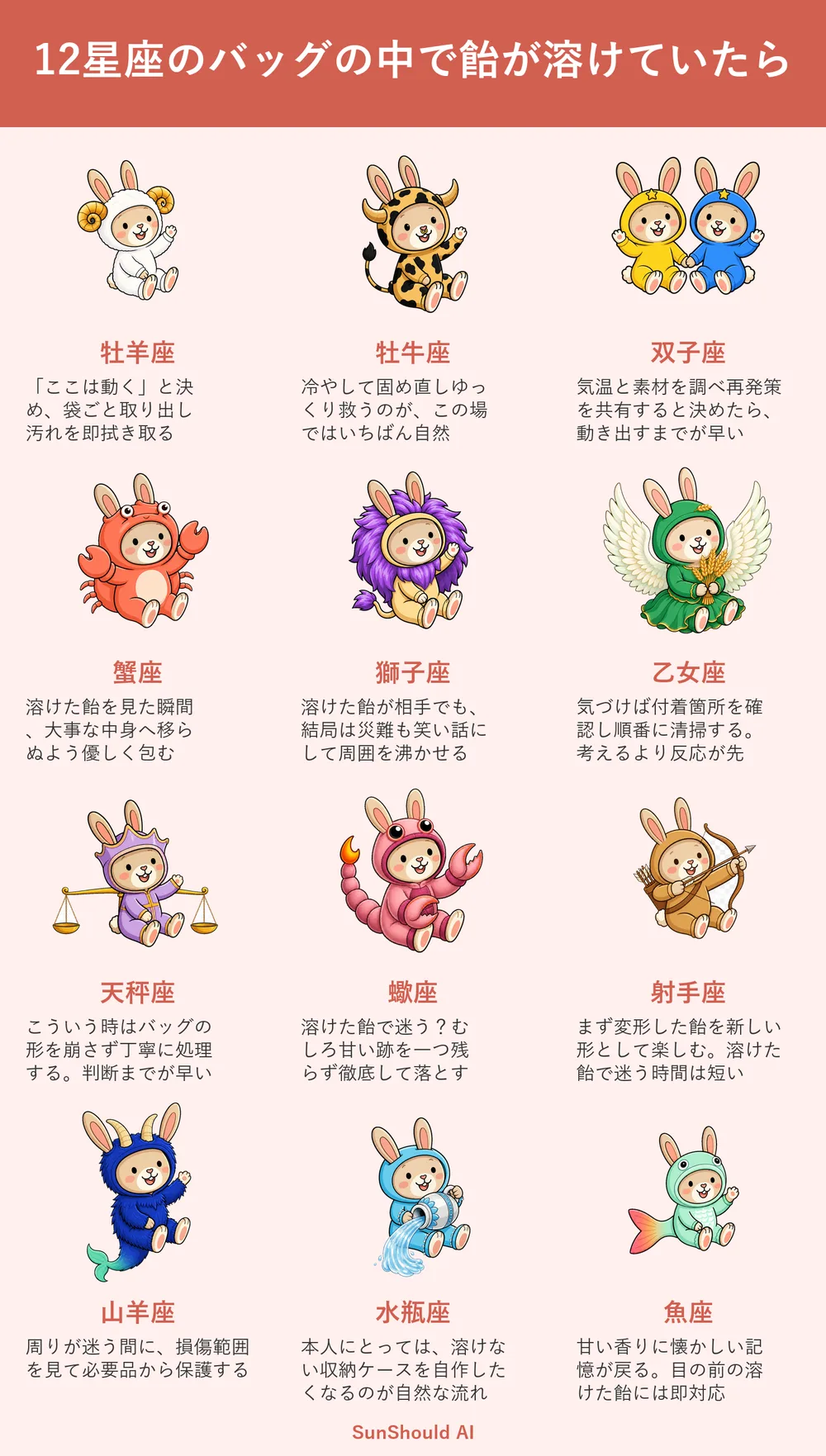 バッグで飴が溶けた12星座あるある｜牡羊座は即清掃、蠍座は甘い跡を残さない
