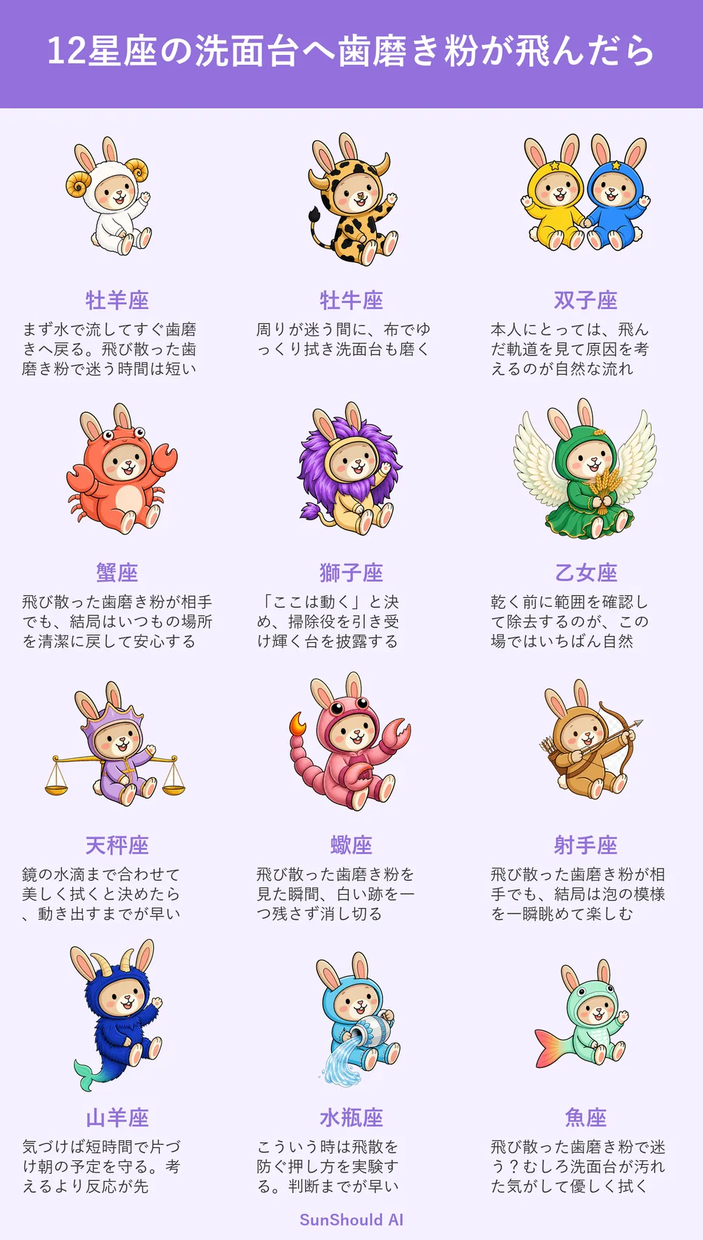 洗面台へ歯磨き粉が飛んだ12星座あるある｜牡羊座は即流し、蠍座は跡を残さない
