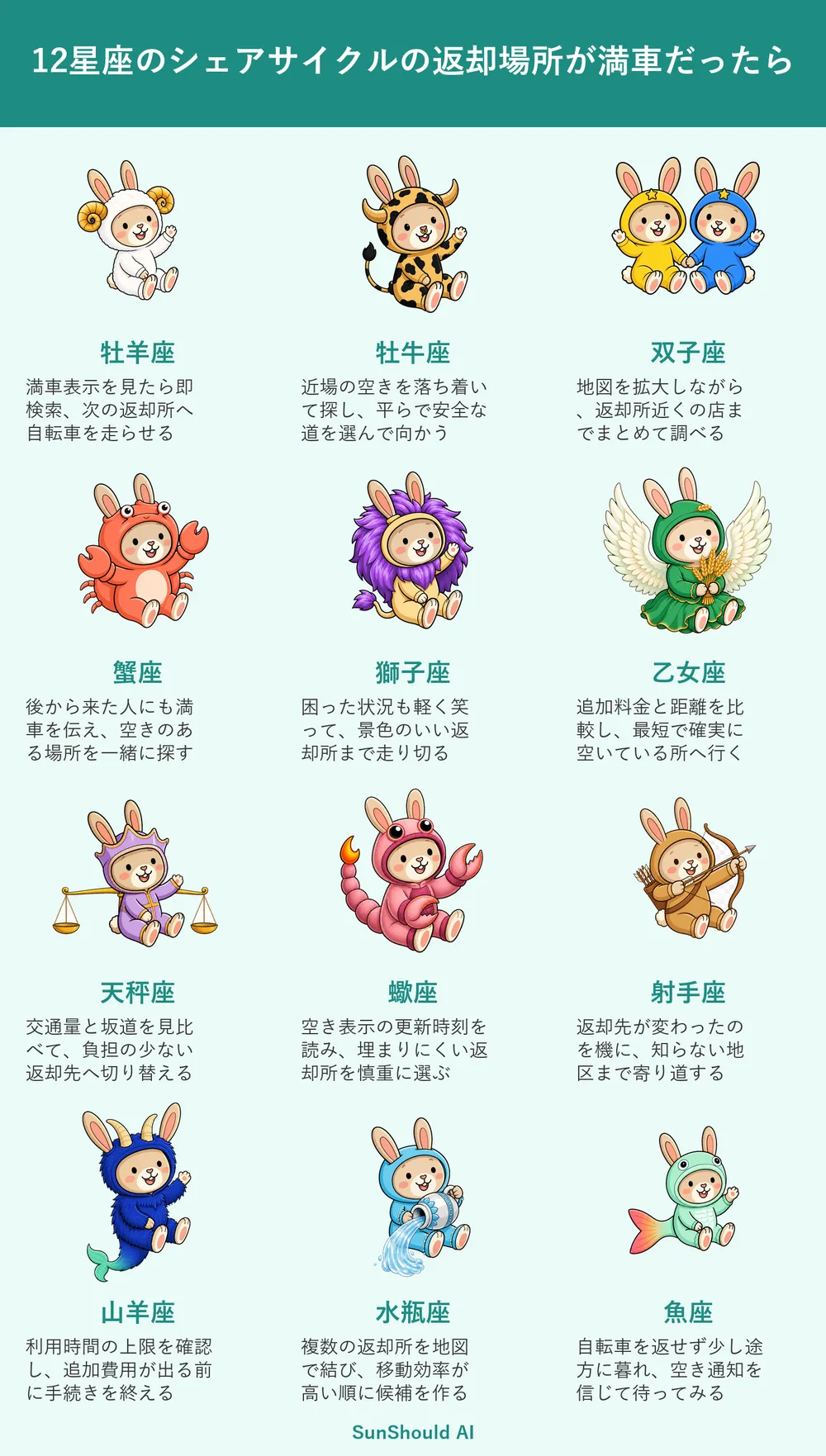 返却場所が満車の12星座あるある｜牡羊座は次へ疾走、蠍座は更新時刻を読む