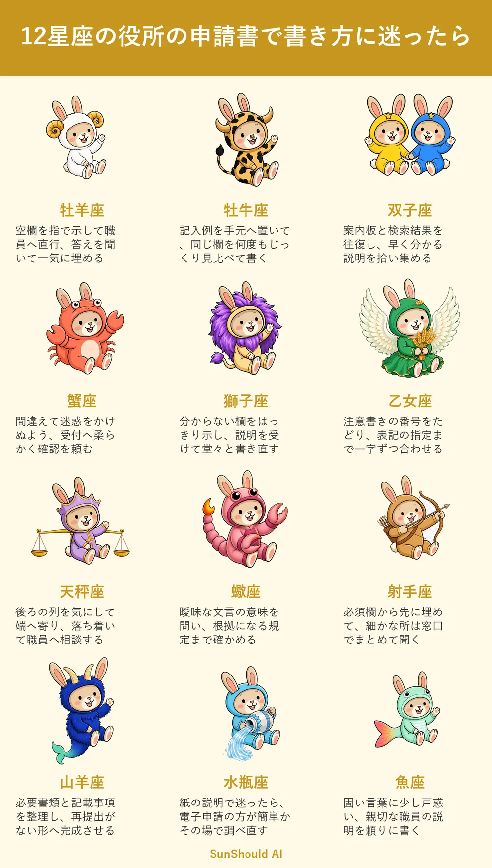 役所の申請書で書き方に迷ったらの12星座あるある｜窓口直行と慎重記入