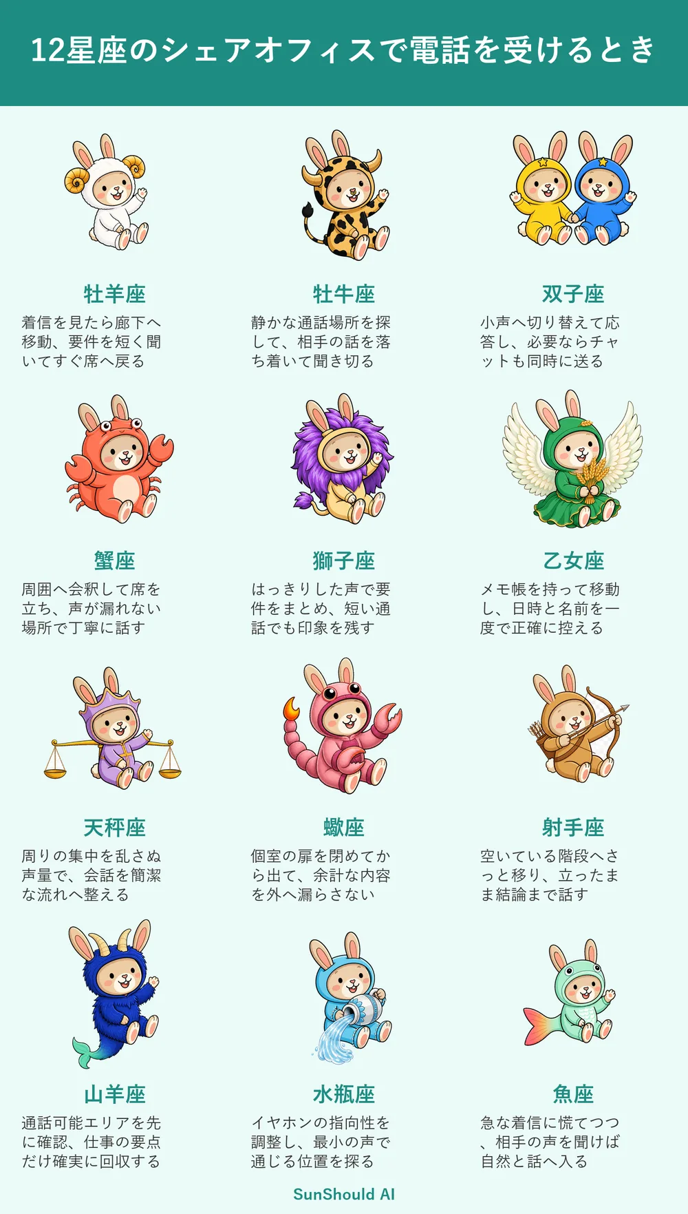 シェアオフィスで電話を受けるときの12星座あるある｜即移動と正確メモ