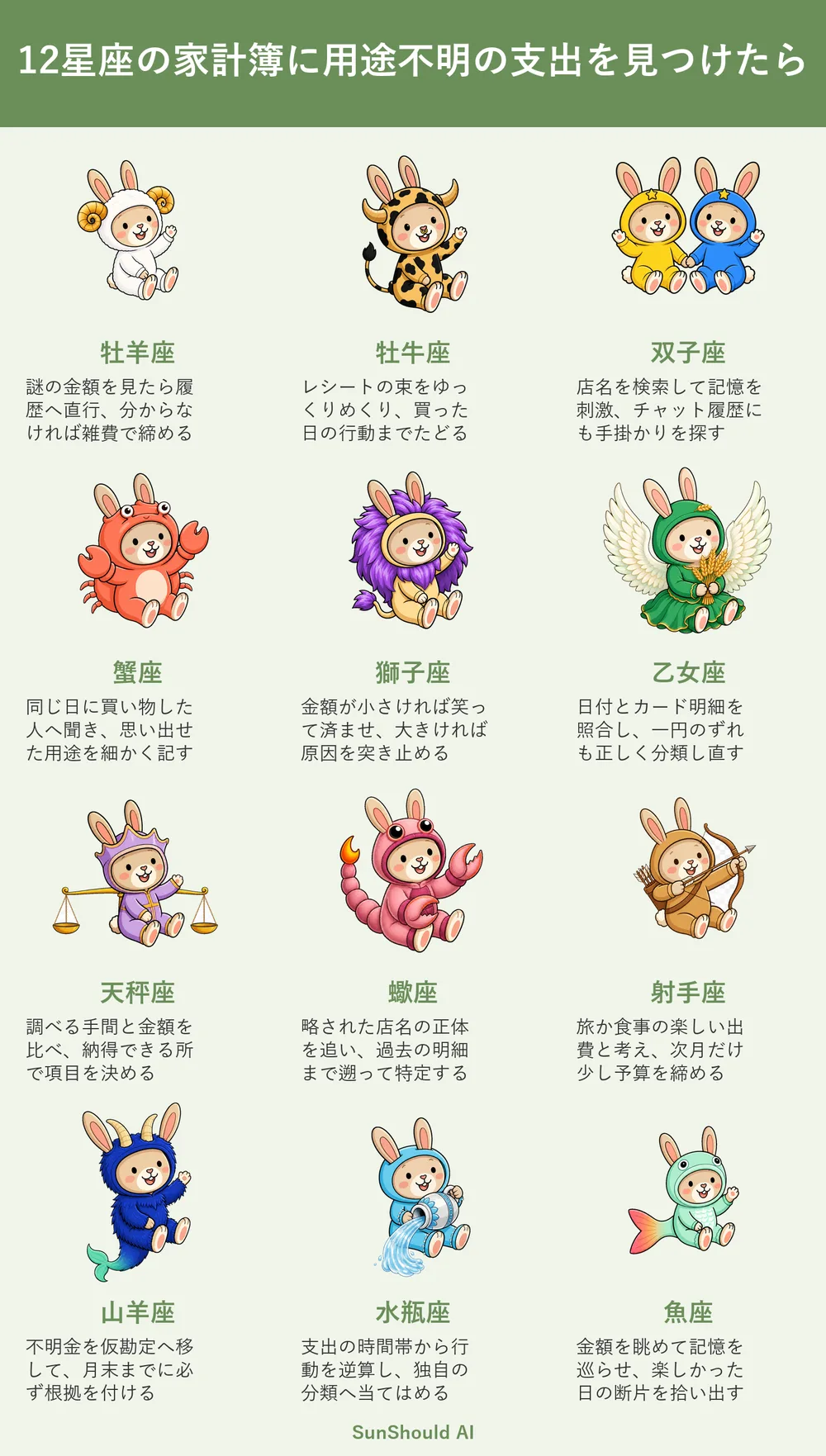 家計簿の用途不明支出の12星座あるある｜牡羊座は雑費、蠍座は明細を遡る