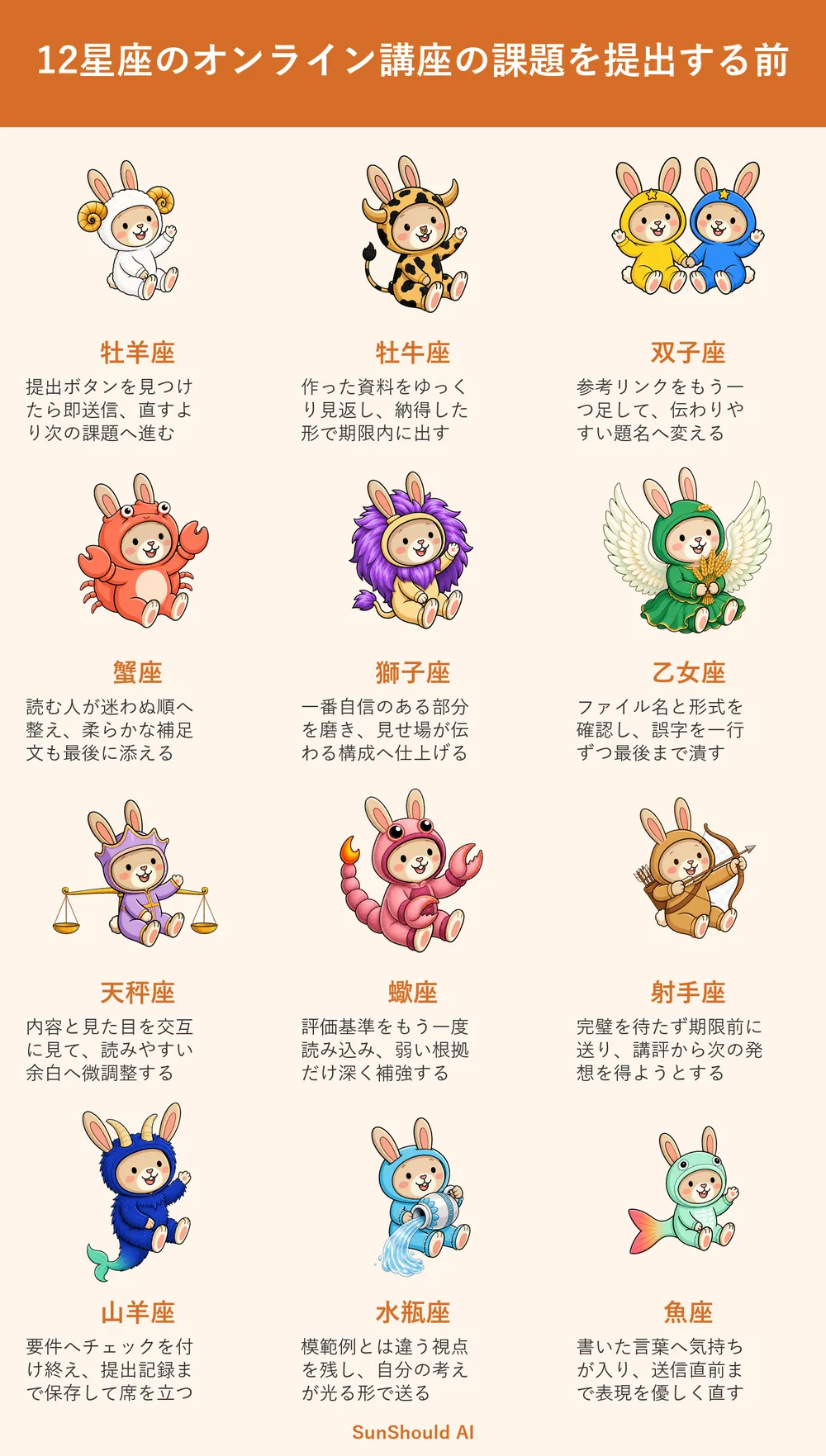 オンライン課題提出前の12星座あるある｜牡羊座は即送信、蠍座は根拠を補強