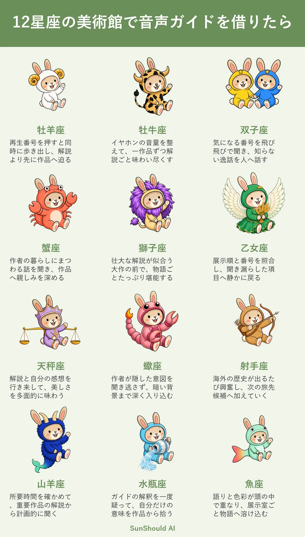 美術館の音声ガイドの12星座あるある｜牡羊座は作品へ迫り、水瓶座は解釈を疑う