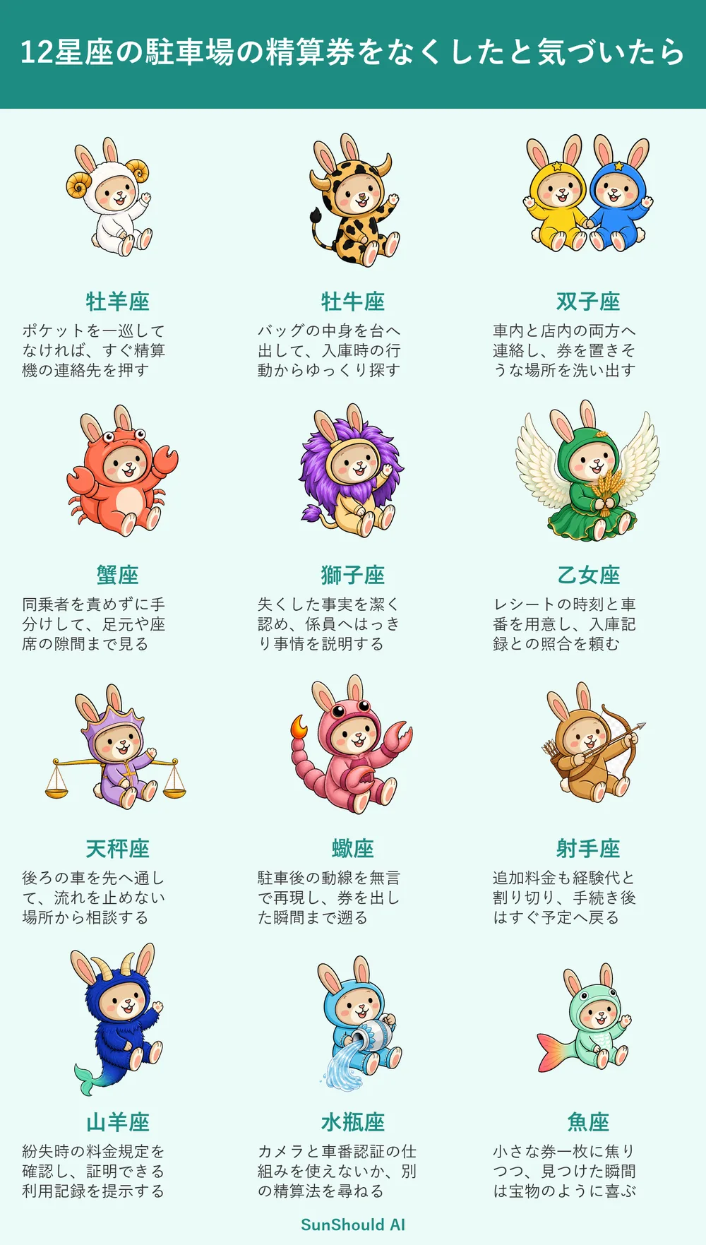 駐車場の精算券紛失の12星座あるある｜牡羊座は即連絡、蠍座は動線を再現