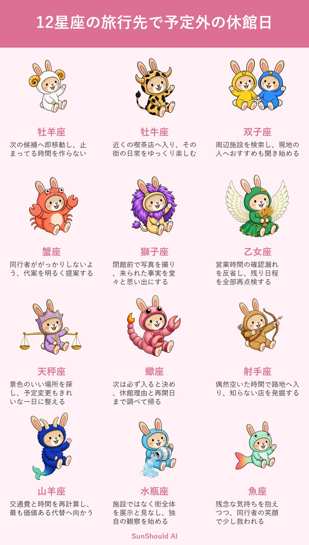 旅行先で休館日の12星座あるある｜牡羊座は即移動、射手座は路地探検