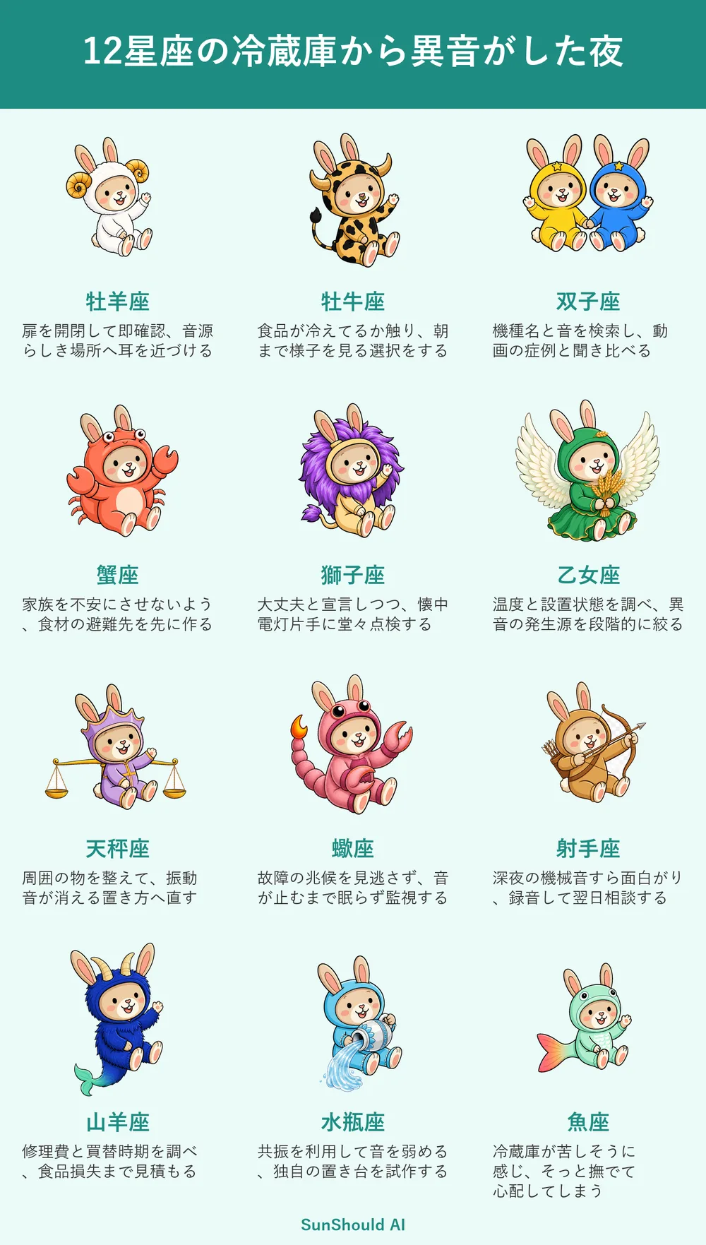 冷蔵庫の異音に12星座あるある｜牡羊座は即確認、蠍座は眠らず監視